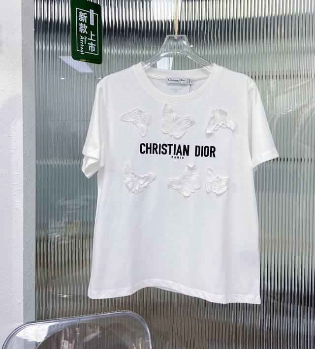 Christian Dio*R24新品 立体蝴蝶贴布圆领短袖t恤 简洁大方 精美绝伦 单色sml